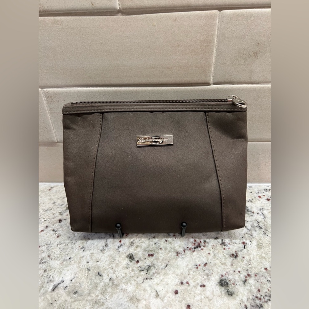 Salvatore Ferragamo Gray Nylon Cosmetic Pouch